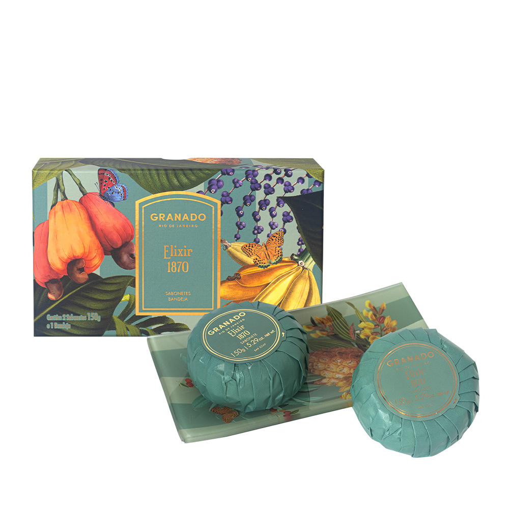 Elixir 1870 Bar Soap Duo &#038; Soap Dish/glass tray set 2 x 150 g